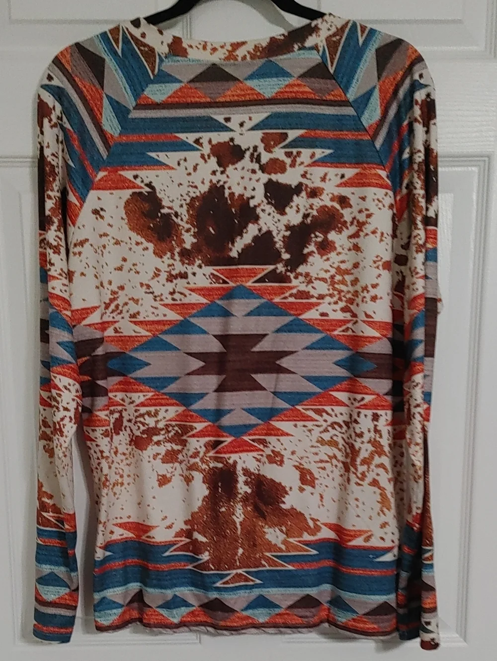 Aztec Print V-Neck Long Sleeve Top - Multicolor Size XL